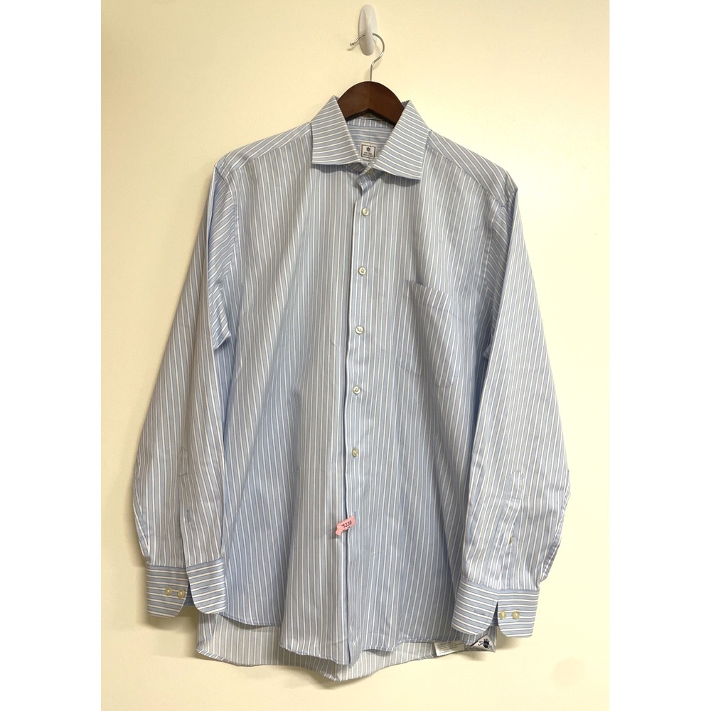Mens Blue Striped PETER MILLAR‎ Long Sleeve Dress Shirt 16 Large